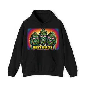 Hoodie Sweatshirt Vintage Style Weed Marijuana Stoner "BEST BUDS" Cannabis Funny - Picture 1 of 9