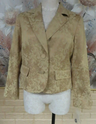 NUEVO CON ETIQUETAS APT. CHAQUETA 9 TALLA 14P L/S 2 BOTONES DELANTEROS MEZCLA ALGODÓN BROCADO FLORAL CAQUI  Foto 1 de 4