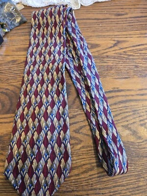 Corbata de seda Pierre Cardin Y2K granate y bronceado y azul diseño abstracto para hombre Foto 1 de 4