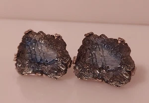 Swank glass art blue chipped ice pentagon mark silvertone cufflinks - Picture 1 of 16