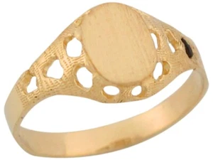 10k or 14k Yellow Gold Oval Signet Designer Unique Filigree Band Baby Ring - Picture 1 of 4