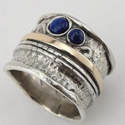 Blue Lapis Ring 9k Yellow Gold Sterling Silver  6,7,8,9 Handmade Hadar Designers - Image 1 of 1