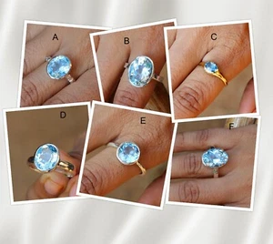 Natural Blue Topaz Silver Ring For Birthday Gift Solid 925 Sterling Jewelry - Bild 1 von 31