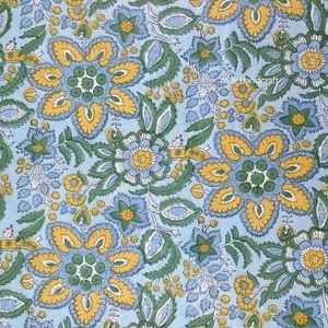 3 Yards Fabric Indian Blue Floral Hand Block Print Cotton Fabric Sewing Fabrics - Picture 1 of 4
