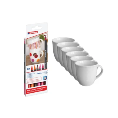 Kaffeebecher zum Bemalen + Edding Porzellanstifte Edding Porzellan Stifte PINK - Bild 1 von 4