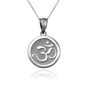 Sterling Silver Om Medallion Charm Necklace - Picture 1 of 6