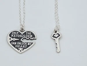 Schlüssel Halskette Herz Schloss Charms LOVE Set Anhänger STERLING Silber 925 18" Ketten - Bild 1 von 8
