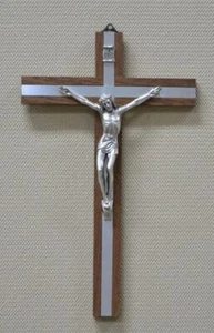 25cm Wall Crucifix, Metal Corpus, Wood Cross With Metal Inlay, Made in Italy - Bild 1 von 1