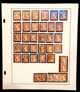 USA: GEBRAUCHTE 3¢ 1851 SAMMLUNG AUF ALBUMSEITE, 36 BRIEFMARKEN FÜR ABARTEN & GESTEMPELT - Bild 1 von 3