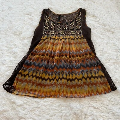 Top BellaTrix Mujer Talla XS Marrón Seda Hada Artístico Boho Lentejuelas Encaje Y2K 13295 Foto 1 de 4