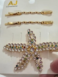 Fermaglio per capelli donna in metallo tono oro con strass -Nuovo - Foto 1 di 1