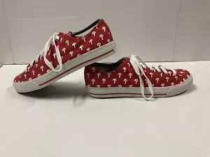 Philadelphia Phillies Logo Mens Low Top Red Canvas Sneakers Size 10.0 - Picture 1 of 8
