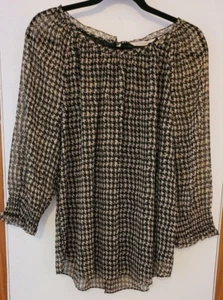 Weiche Umrandung Bauern Bluse Top Hahnentrittmuster - Medium - Bild 1 von 13