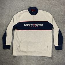 Tommy Hilfiger Men Sweater XXXL Gray Heather 1/4 Zip Sport Spell Out Logo Pocket