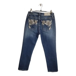 Miss Me Jeans Womens 28 Blue Capri Crop Embroidered Denim Boho Hip Hop - Picture 1 of 9