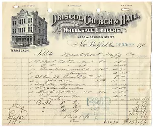 1903 DRISCOLL, CHURCH & HALL NEW BEDFORD, MA ILLUSTRATED RECEIPT-FREE USA SHIP - Picture 1 of 1