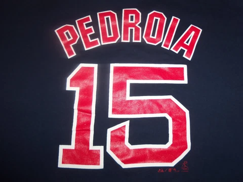 MLB Boston Red Sox Dustin Pedroia Baseball Team Navy Blue T Shirt XL Cover