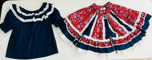 VTG Square Dancing Outfit Size M Skirt Red Floral Fun Fancy Originals Navy Blue - Picture 1 of 5