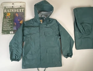 Bass Pro Shops Hooded PVC Rainsuit Green Kids Size Small Waterproof Pants Jacket - Picture 1 of 17