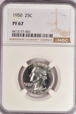 1950 Washington Quarter Proof NGC PF 67 PR67 Gem Silver Coin 25C - Image 1 of 2