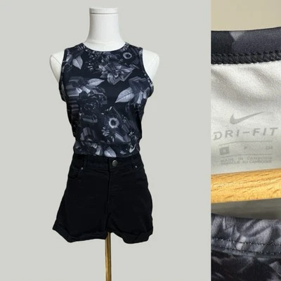 NIKE Tanque Mujer Epic Lux Correr Estampado Floral Pequeño Negro Gris Gimnasio Correr Yoga Foto 1 de 4