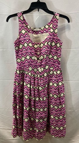 Abito donna Prada multicolore geometrico lino seta senza maniche taglia 38