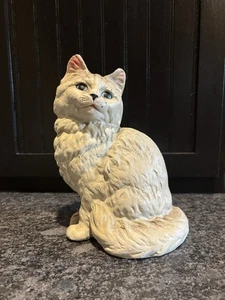 Tope de puerta de hierro fundido blanco para gato sentado - Imagen 1 de 8