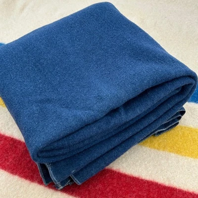 Deep Navy Wool Camp Blanket 64x78 | Cabin Lodge Rustic Minimalist Wool Throw - Image 1 of 4