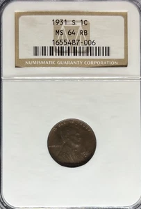 1931-S Lincoln Cent MS64RB NGC (#PA1655487006) - Picture 1 of 2