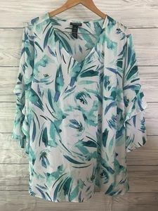 Bluse Catherines 3X 26W 28W Black Label grün weiß Blumen leicht transparent626 - Bild 1 von 3