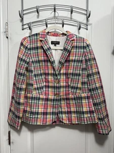 Talbots Women Pink Plaid Blazer Jacket Women’s 8P Preppy Academia Linen Cotton - Picture 1 of 24