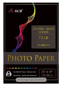 A-SUB Photo Paper Double Sided Luster13x19 40 Sheets for Inkjet Printers 74lb - Picture 1 of 7