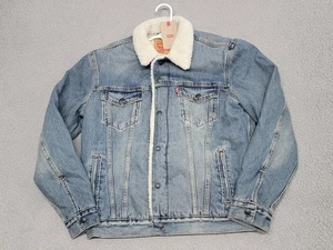 Levis Sherpa Trucker Jacke Herren mittelblau Typ III Denim gefüttert Druckknopfverschluss - Bild 1 von 13