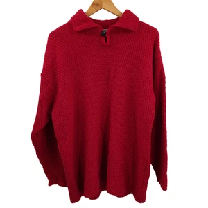 Vintage Connemara Woolen Mills Irish Wool Red Collared Pullover Sweater Size XL - Bild 1 von 12