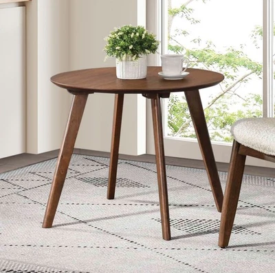 Contemporary Round Mid-Century Side Table With tapered Legs Walnut - Image 1 of 4