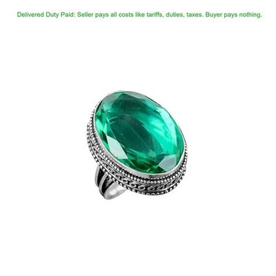925 Silver Natural Chrome Diopside Promise Anniversary Vintage New Ring Jewelry - Image 1 of 4