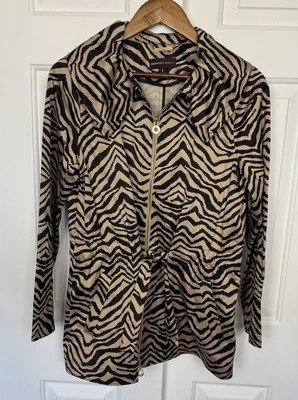 Dana Buchman животных зебра печать Тренч куртка черный и желтовато-коричневый подпоясанный размер Med - Изображение 1 из 4
