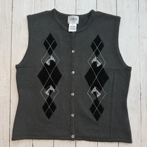 Chaleco Ecuestre Suéter Caballos Jersey Lana de Cordero Bordado Argyle Para Mujer M - Imagen 1 de 5