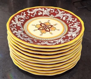 10er Set Le Cadeaux Teller Melamin Salat Dessert 9" Malaga rot, gelb, weiß - Bild 1 von 9