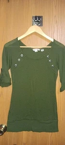 Derek Heary Damen Viertelarm Shirt Größe M Grün Stretch Knöpfe - Bild 1 von 5