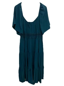 SHEIN Curve 2XL türkis elastischer Ausschnitt Rüschenrock kurz Glockenärmel Kleid - Bild 1 von 8