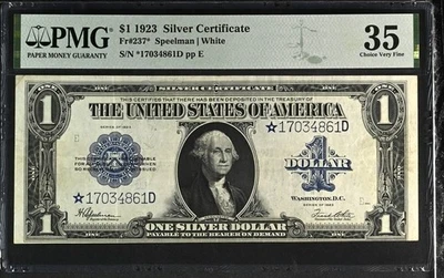 1923 $1 Silver Certificate Fr 237* Star Note PMG 35 - Image 1 of 2