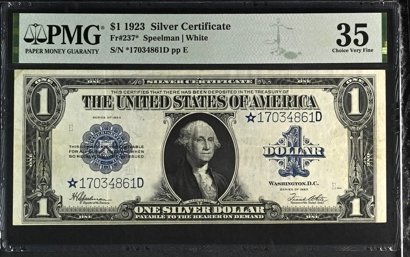 1923 $1 Silver Certificate Fr 237* Star Note PMG 35 - Image 1 of 2