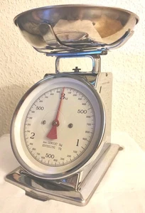 VINTAGE 50ER 60ER J. CHROM KÜCHENWAAGE MIT SCHALE * KUNSTSTOFF FRONT * BIS 3 KG - Bild 1 von 9