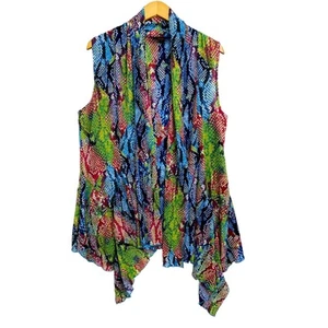 Top smanicato donna PLEATS COLLECTION by Pings Import XL blu aperto davanti - Foto 1 di 9