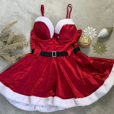 🎅 Vestido de Natal feminino vermelho Papai Noel – Acabamento de pele sintética, alças ajustáveis tamanho G - Imagem 1 de 4