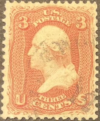 1861 3c Washington, Rose, Scott #65, Used, VF-XF, Very Light CNX - Image 1 of 2