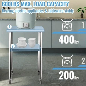 Stainless Steel Workstation with Adjustable Shelf & Wheels, 600 kg Capacity - Picture 1 of 7