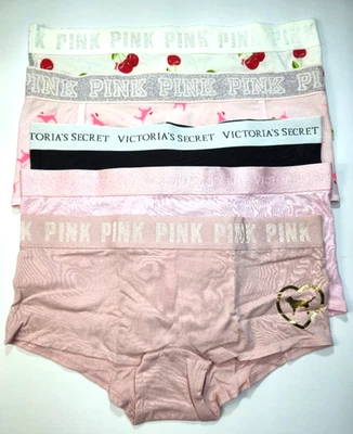 Victoria Secret PINK Boyshorts 5 Pack Panties Underwear  Dog Santa Logo Size M - Image 1 of 4