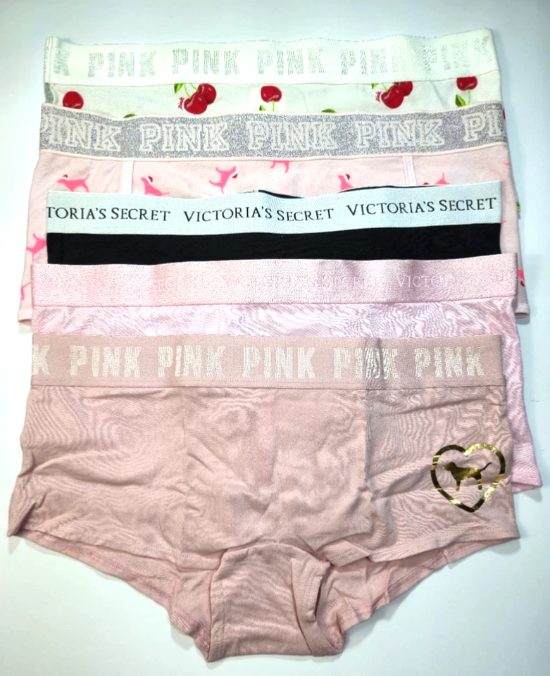 Victoria Secret ROSA Boyshorts Paquete de 5 Bragas Ropa Interior Perro Santa Logo Talla M Foto 1 de 4